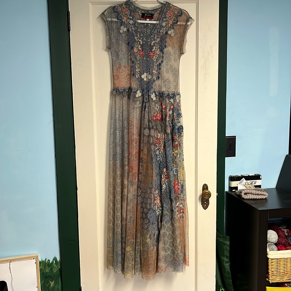Johnny Was Biya mesh embroidered maxi dress